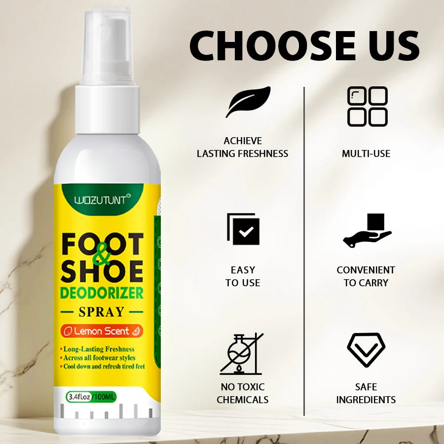 100ml Foot Shoes Deodorizer Spray Lemon Perfume Feet Shock Odor Nemesis Deodorant Removal Antibacterial Refresh Stink Freshener