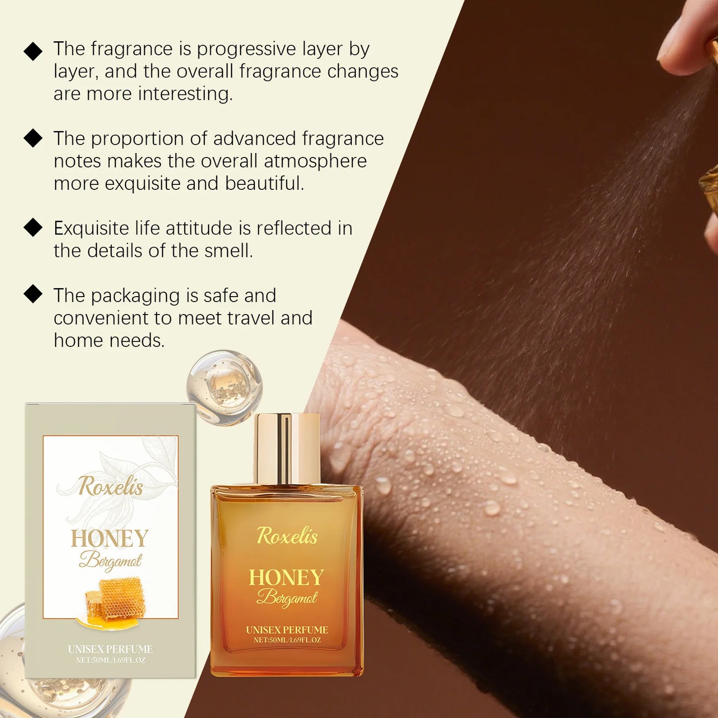 Honey Bergamot Unisex Perfume Mild Naturally Fresh Scent, Women's Charming Everyday Portable Fragrance Perfumes Mujer Originales