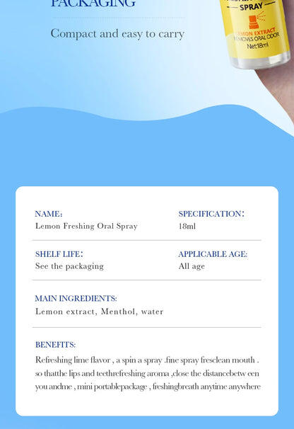 18ML Lemon Oral Fresh Mouth Spray Fresh Breath Eliminate Bad Breath Spray Deodorant Persistent Protable Fragrance No Alcohol