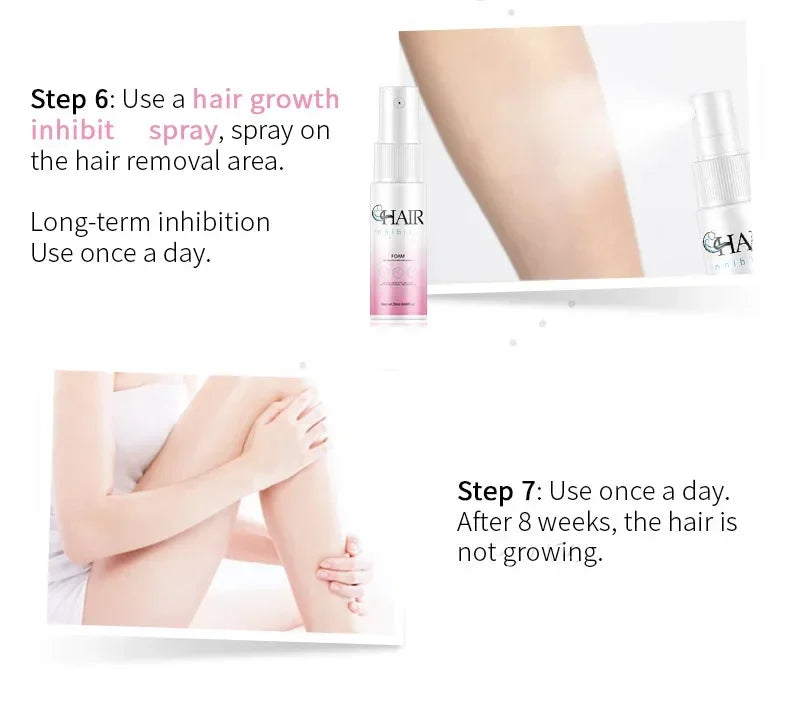 2 Minutes Fast Hair Removal Spray Painless Hair Growth Inhibitor Arm Armpit Leg Permanent Depilatory for Men Women Repair Care