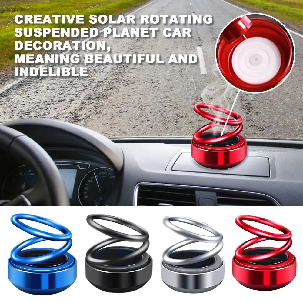 1PC Portable Kinetic Mini Car Air Freshener Solar Powered Double Ring Rotating Air Cleaner Perfume Fragrance Diffuser Decoration