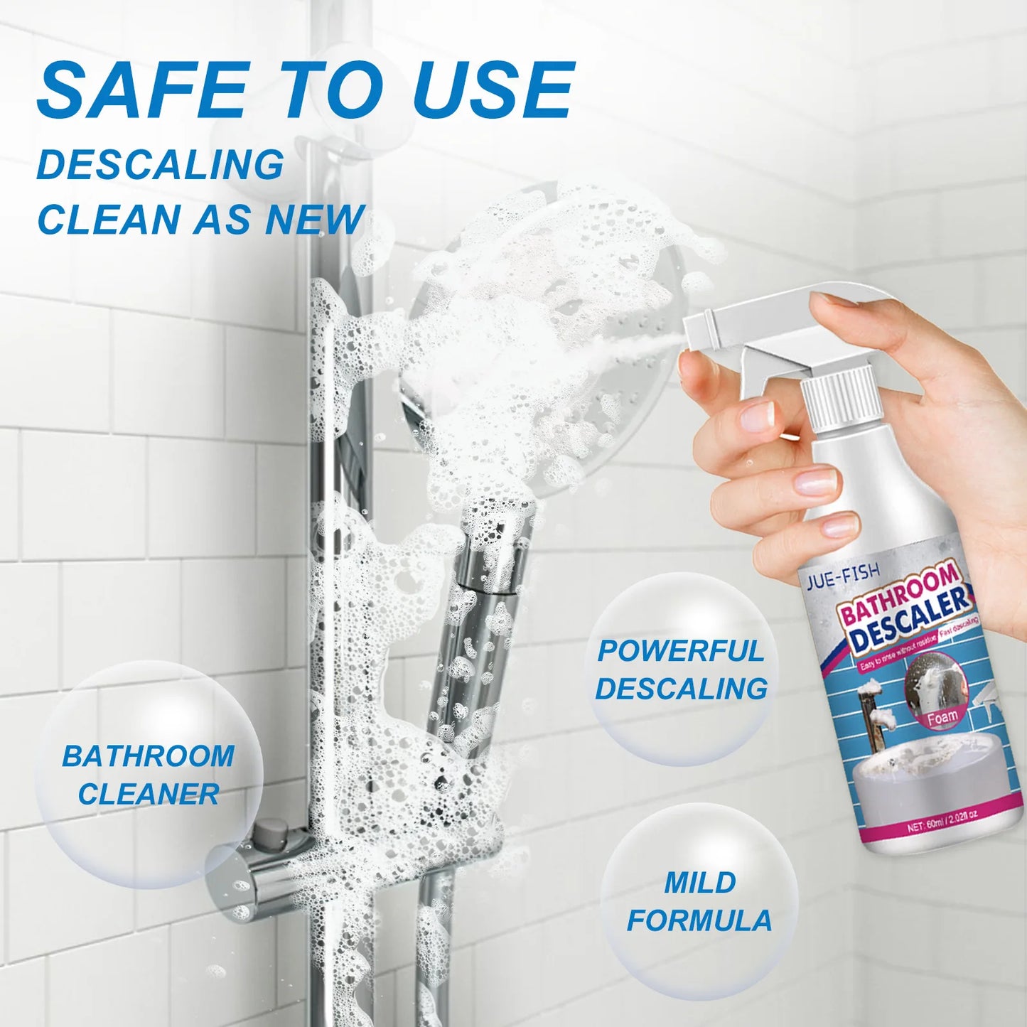 60ML Multi-Purpose Bathroom Cleaner Spray - Powerful Stain Remover, Quick Mold & Limescale Removal for Toilets & Surfaces
