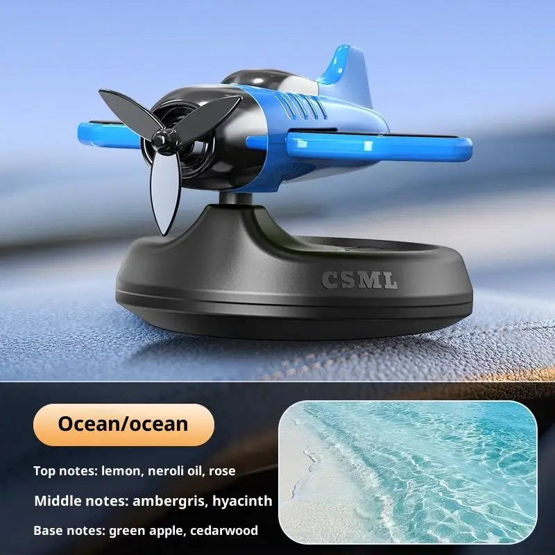 Air Freshening Diffuser with Rotating Aircraft Shape Design; Eco-friendly Solar Powered Operated for Vehicles
