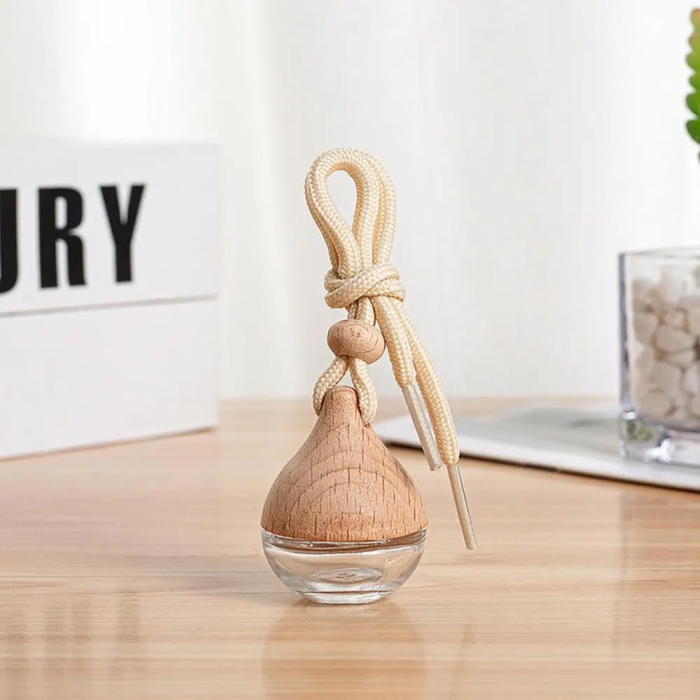 Car Hangings Air Freshener Bottle Diffuser Wooden Glass Hanging Transparent Perfume Bottle Purifying Car Interior Accessories