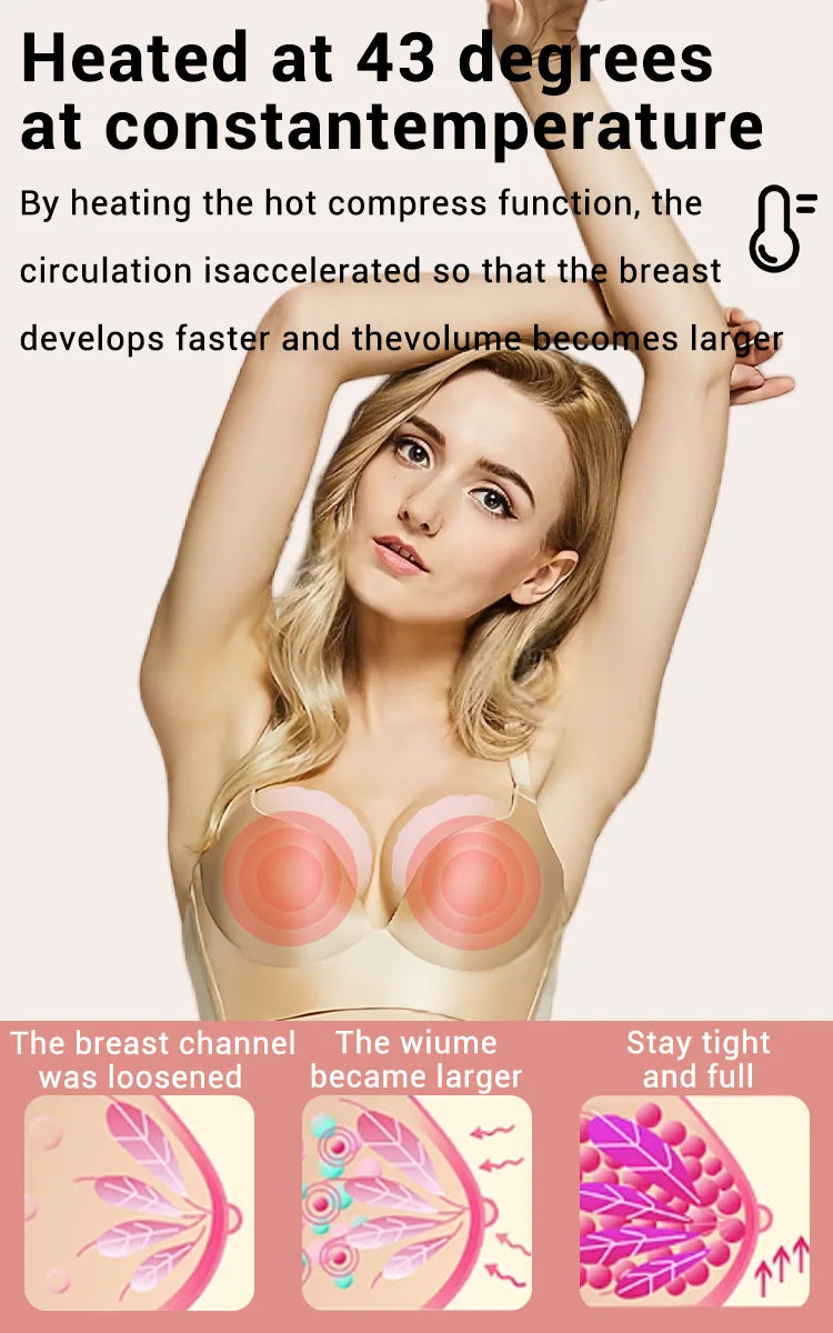 Breast Massager with Heat and Red Blue Light Therapy - 6 Modes 6 Intensity Electric Massage for Firming, Lifting and Skin Care,