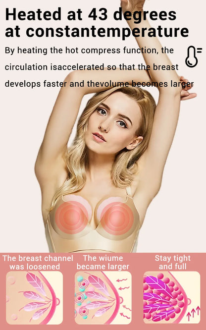 Breast Massager with Heat and Red Blue Light Therapy - 6 Modes 6 Intensity Electric Massage for Firming, Lifting and Skin Care,