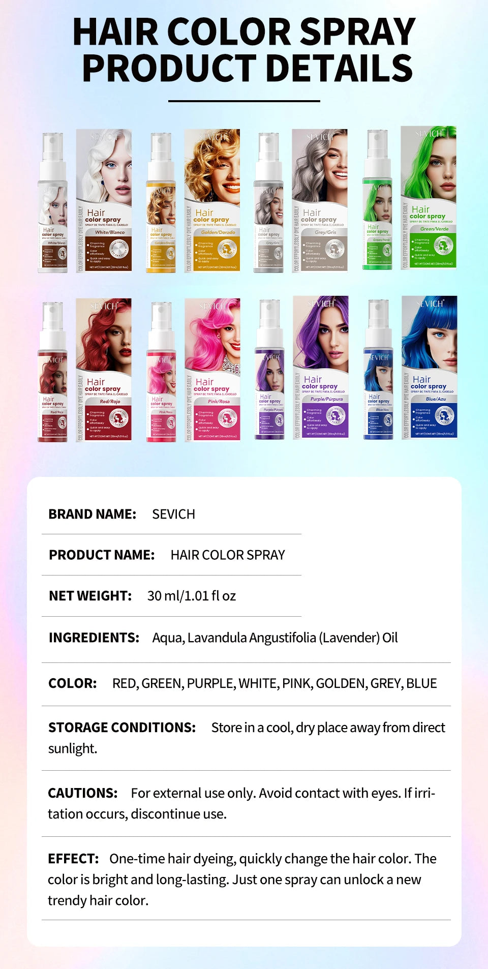 New Hair Color Spray Temporary Diy Hair Dye Spray Halloween Party Costume Instant Hair Styling Spray Disposable Hair Tools 30ml