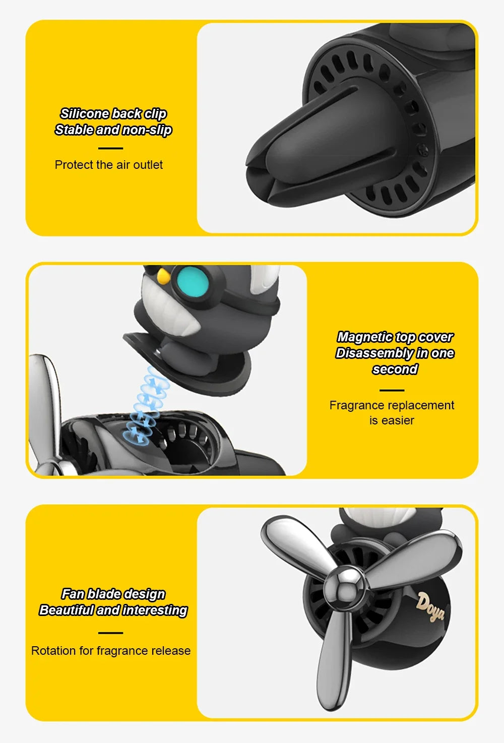 New Car Air Freshener Cute Cartoon Pilot Car Interior Perfume Diffuser Outlet Rotating Propeller Outlet Fragrance Car Perfume