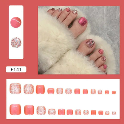 Nail Tips Short Square Fake Toenails French Simple Toe Nails Full Cover Cat Eye Foot Nails for Women Girl