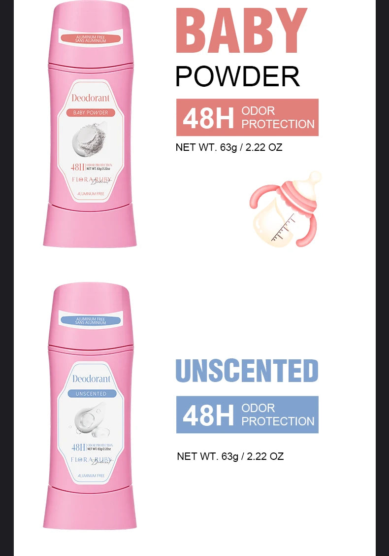 Women's Refreshing & Durable Solid Perfume, White Flowers and Rose Aroma,for All Day Underarm Sweat and Odor Protection 2.22OZ