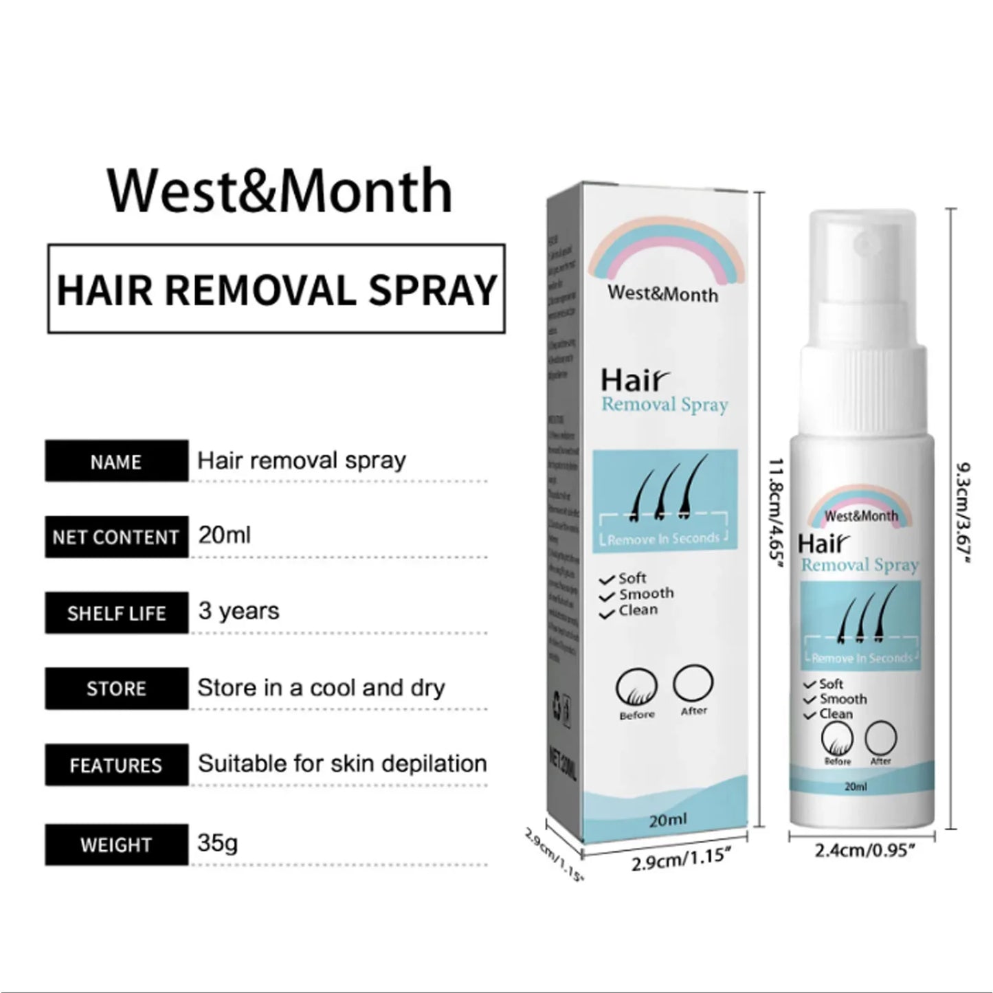 Hair Removal Spray Hair Growth Inhibitor Natural Painless Depilatory Spray Body Armpit Private Parts Hair Remover for Smooth Ski