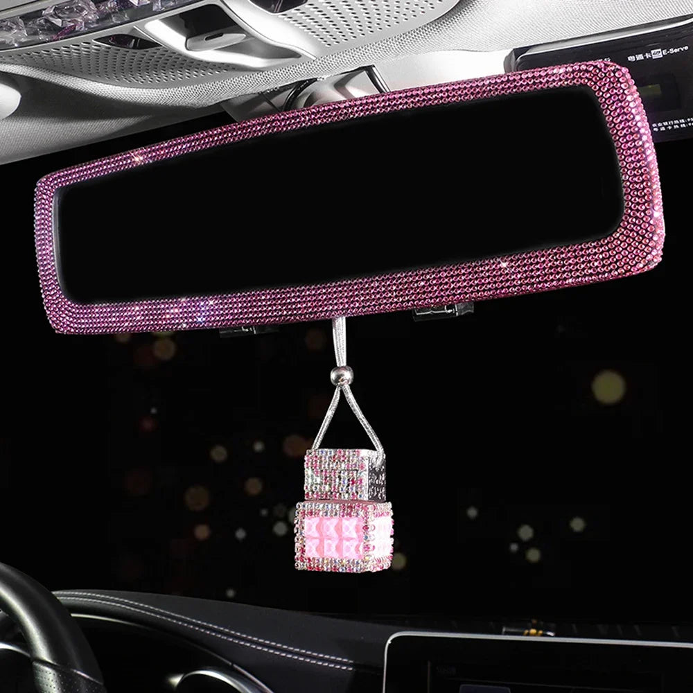 New Car Hanging Air Freshener Empty Glass Bottle Perfume Rearview Mirror Ornament Car Stuff Bling Car Accessories for Woman