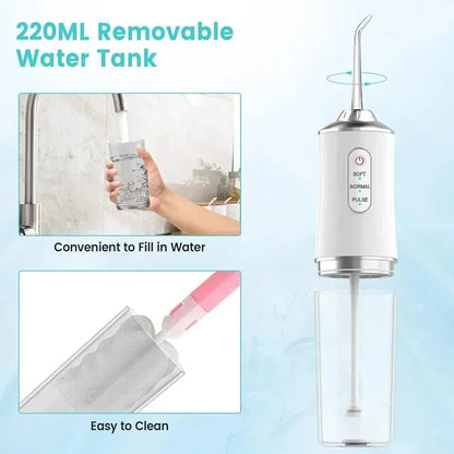 Oral Irrigator Portable Dental Water Flosser USB Rechargeable Water Jet Floss Tooth Pick 4 Jet Tip 220ml 3 Modes Dental Cleaner