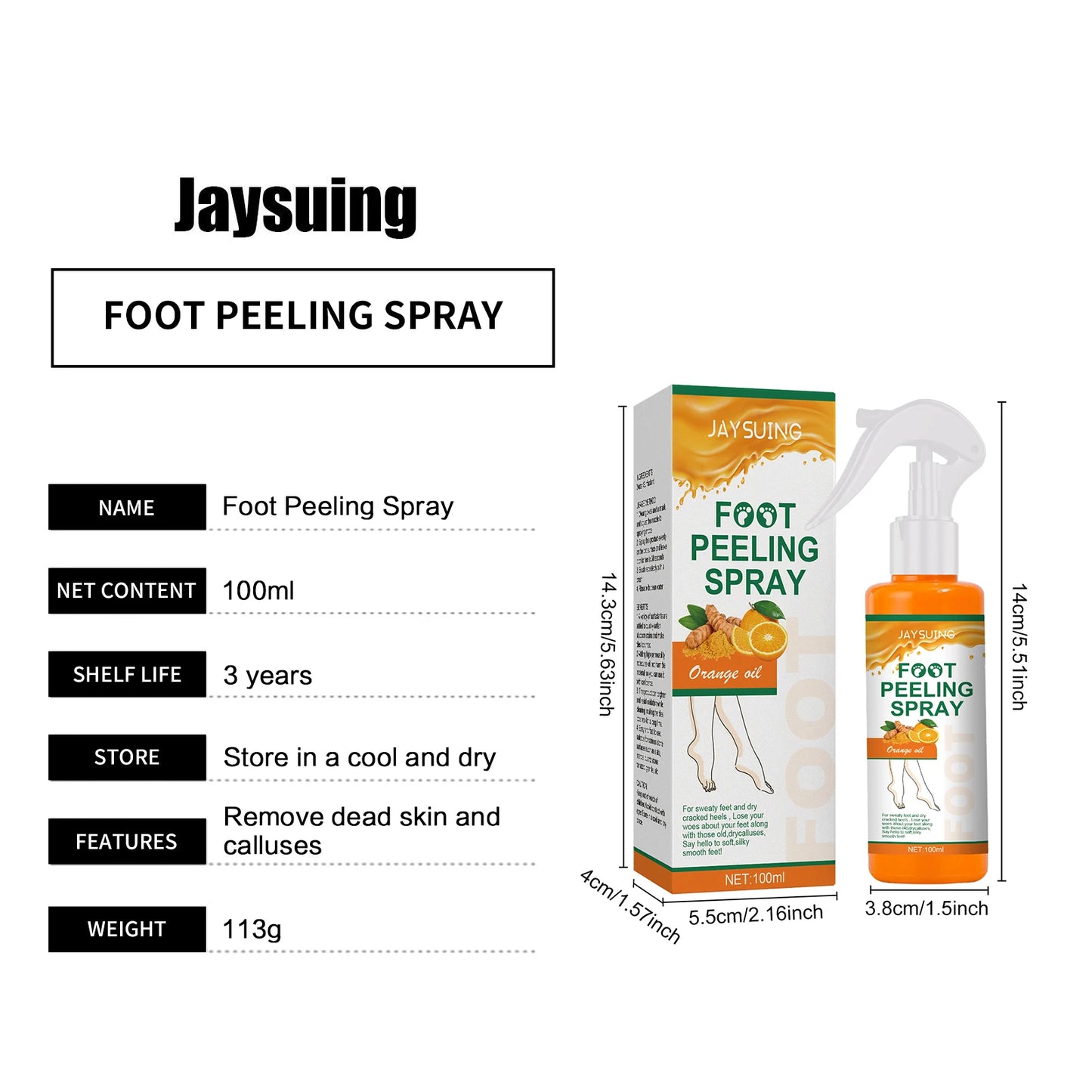 100ml Foot Peeling Spray Orange Essential Oil Exfoliating Nourish Peel Feet Calluses Dead Skin Remover Pedicure Foot Care Tool