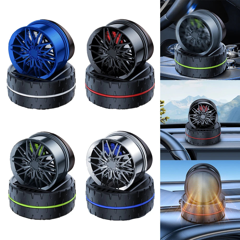 Car Air Fresheners Air Diffuser Solar Powered Rotating Car Purifier Humidifier Simulated Wheels Shape Essential Oil Diffuser