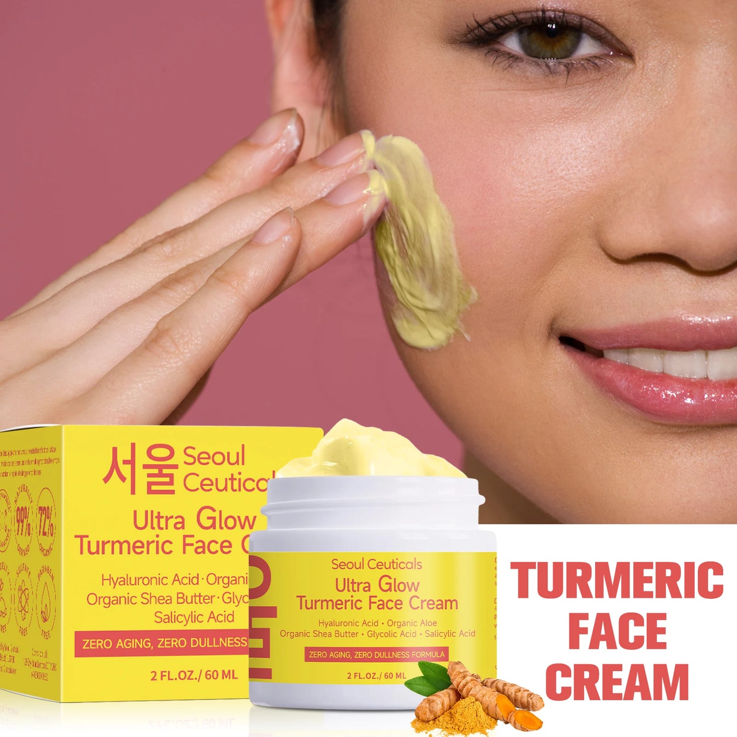 Turmeric Niacinamide Cream Moisturizing Hyaluronic Acid Cream Smooth Firm Makes Skin Look More Youthful Face Care Cosmetics 60g