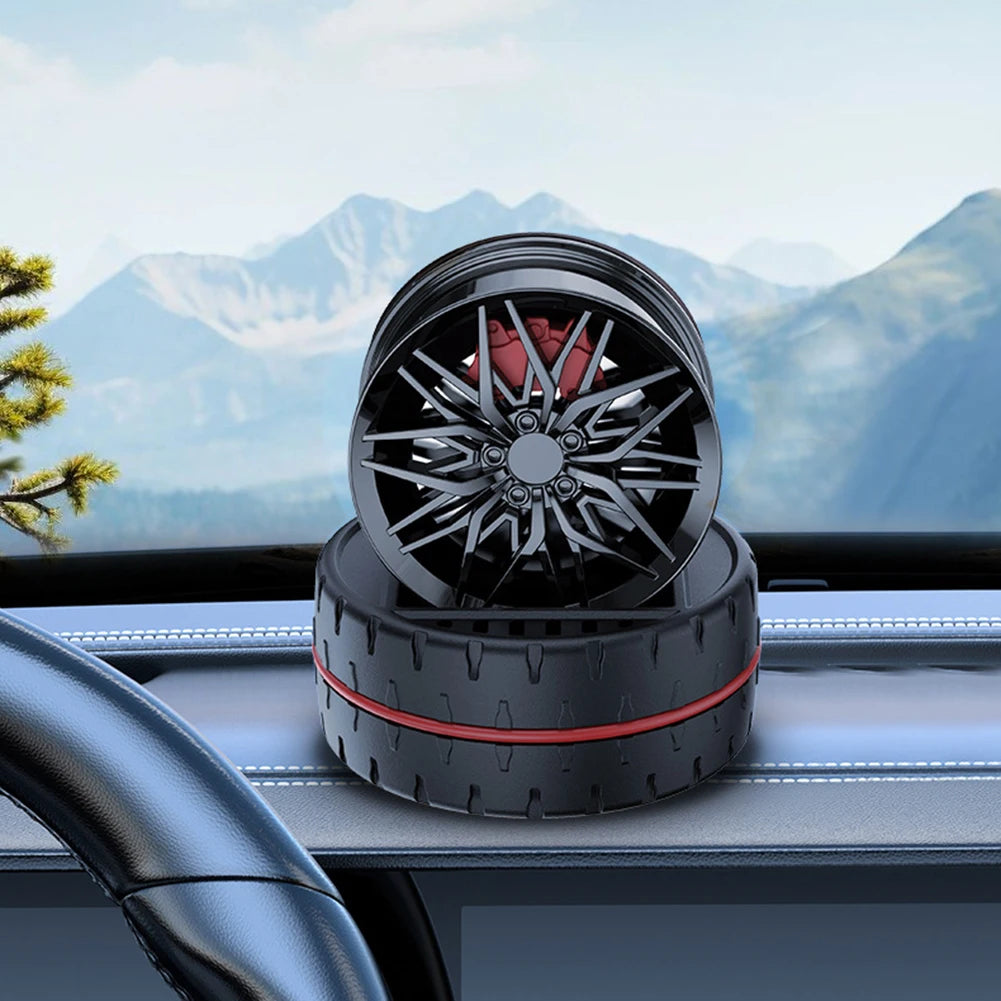 Car Air Fresheners Air Diffuser Solar Powered Rotating Car Purifier Humidifier Simulated Wheels Shape Essential Oil Diffuser