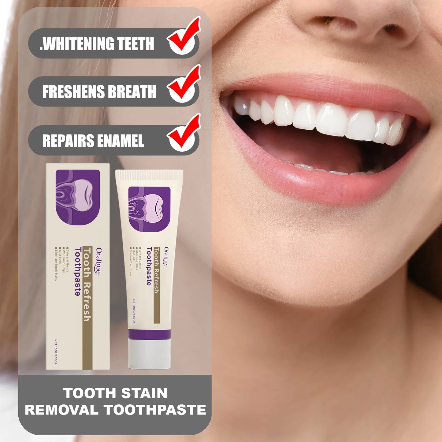 ORALHOE Tooth Stain Removal Toothpaste Refresh Breath Whiten Teeth Protect Gums Repair Enamel Maintain Healthy Boost Confidence