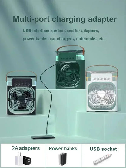 Home - Friendly Portable Fan Air Conditioner: 3 - in - 1 Design with Humidifier USB Electric LED Night Light