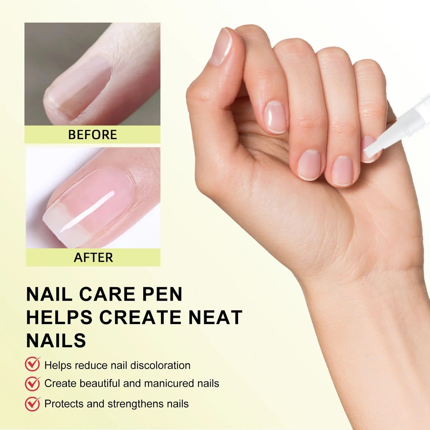 Nail Strengthening Pen 4ml - Lemon & tea tree oil blend minimizes yellow stains, fortifies weak nails & hydrates nail edges.