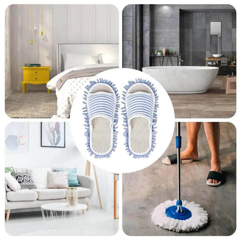 Labor-saving Washable Mop Slippers For Floor Cleaning Detachable Microfiber Slipper Dusting Mop Floor Dust Dirt Hair Cleaner