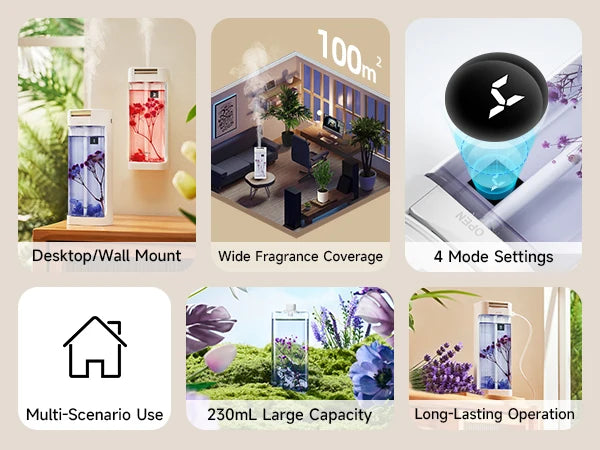 230ml Smart Aroma Diffuser, Auto Air Freshener with Refills, Premium Essential Oil Mist Sprayer, Long-Lasting Fragrance