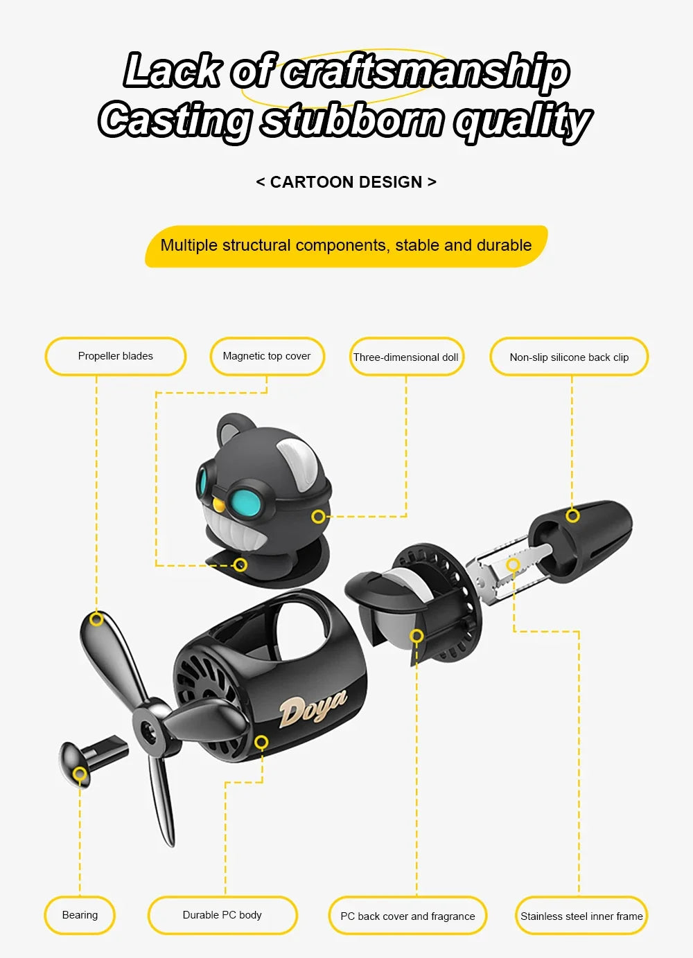 New Car Air Freshener Cute Cartoon Pilot Car Interior Perfume Diffuser Outlet Rotating Propeller Outlet Fragrance Car Perfume