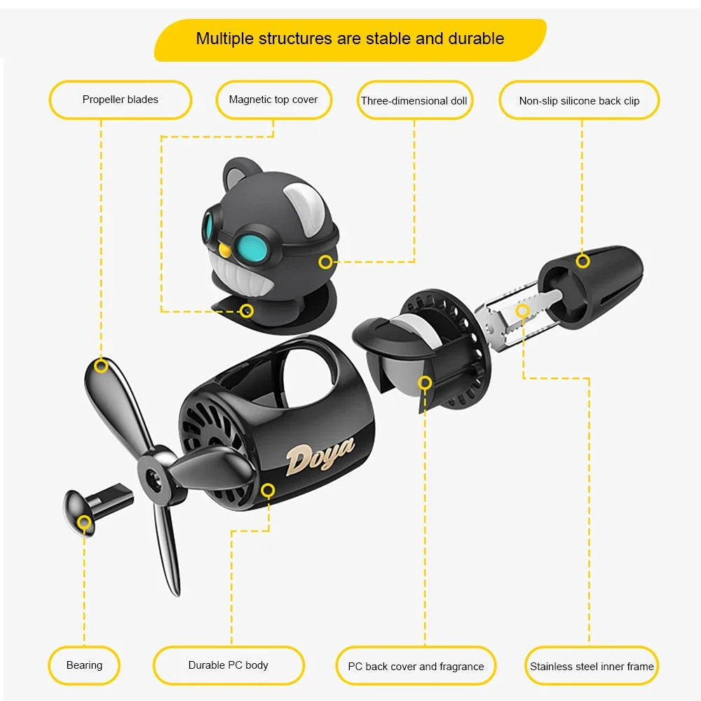 New Car Air Freshener Cute Cartoon Pilot Car Interior Perfume Diffuser Outlet Rotating Propeller Outlet Fragrance Car Perfume