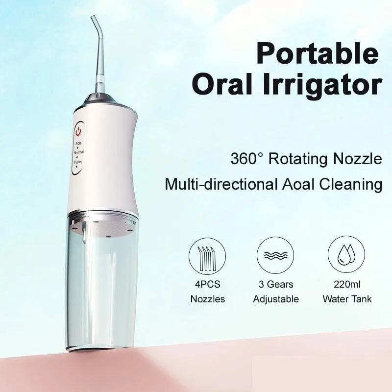 Oral Irrigator Portable Dental Water Flosser USB Rechargeable Water Jet Floss Tooth Pick 4 Jet Tip 220ml 3 Modes Dental Cleaner