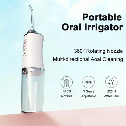 Oral Irrigator Portable Dental Water Flosser USB Rechargeable Water Jet Floss Tooth Pick 4 Jet Tip 220ml 3 Modes Dental Cleaner