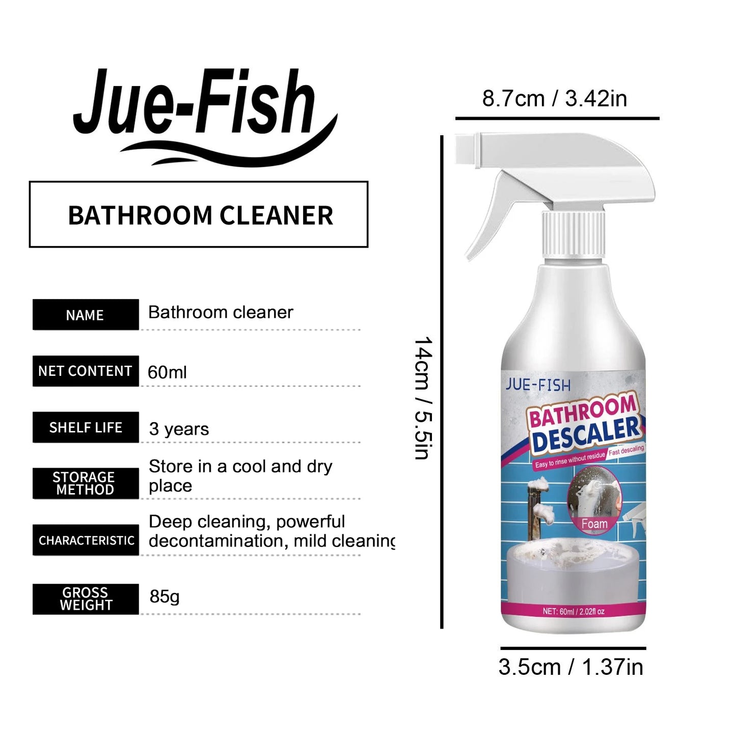60ML Multi-Purpose Bathroom Cleaner Spray - Powerful Stain Remover, Quick Mold & Limescale Removal for Toilets & Surfaces