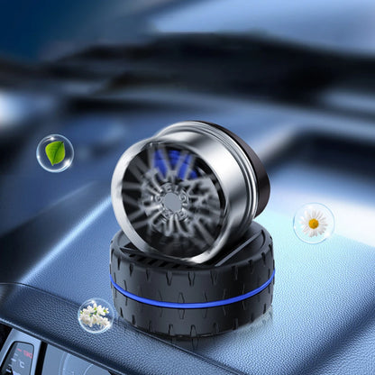 Car Air Fresheners Air Diffuser Solar Powered Rotating Car Purifier Humidifier Simulated Wheels Shape Essential Oil Diffuser