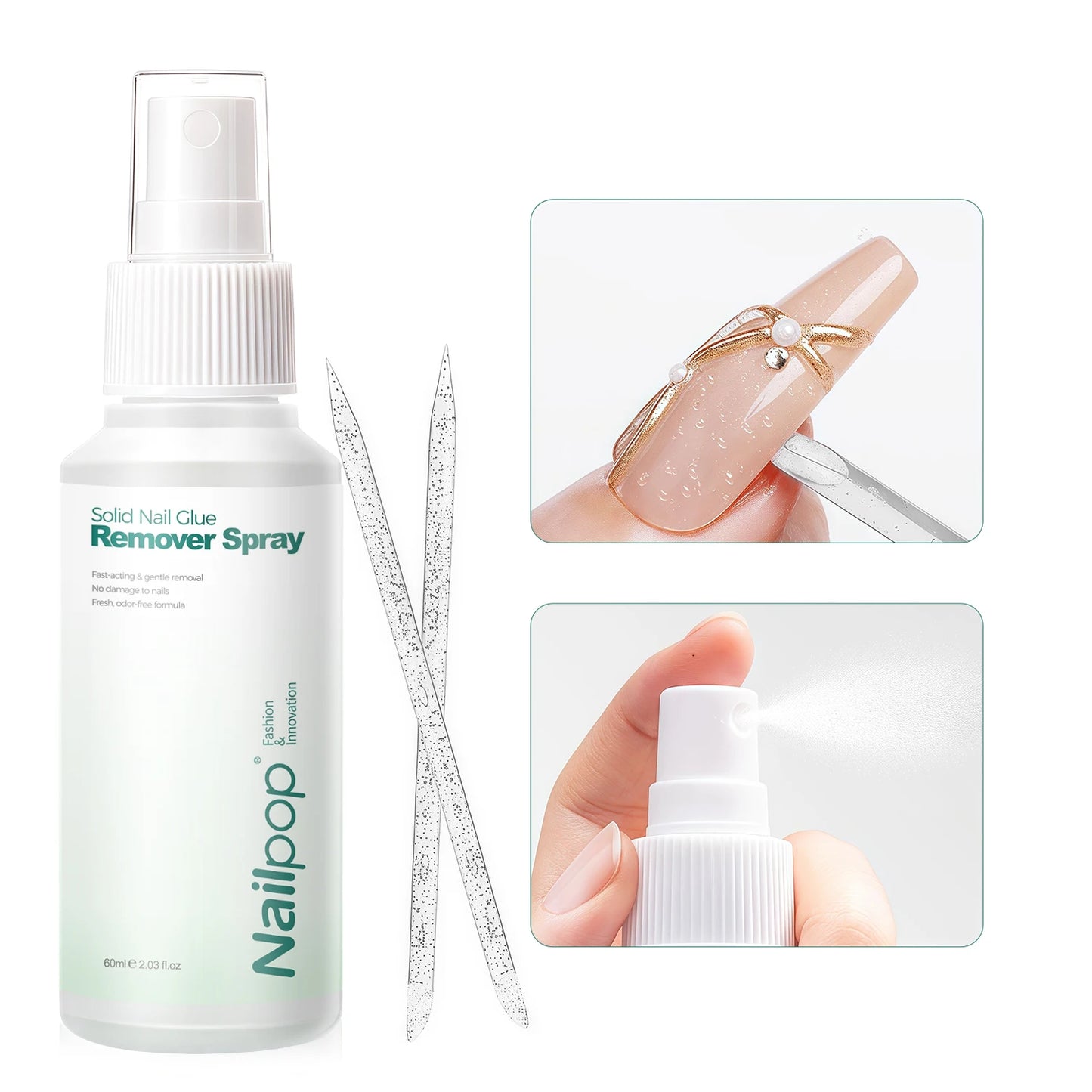 Nailpop 60ml Solid Nail Gel Remover Spray Easily Soften and Removes Press-On Nails Fresh Odorless Gel Fake Nail Tip Remover Tool