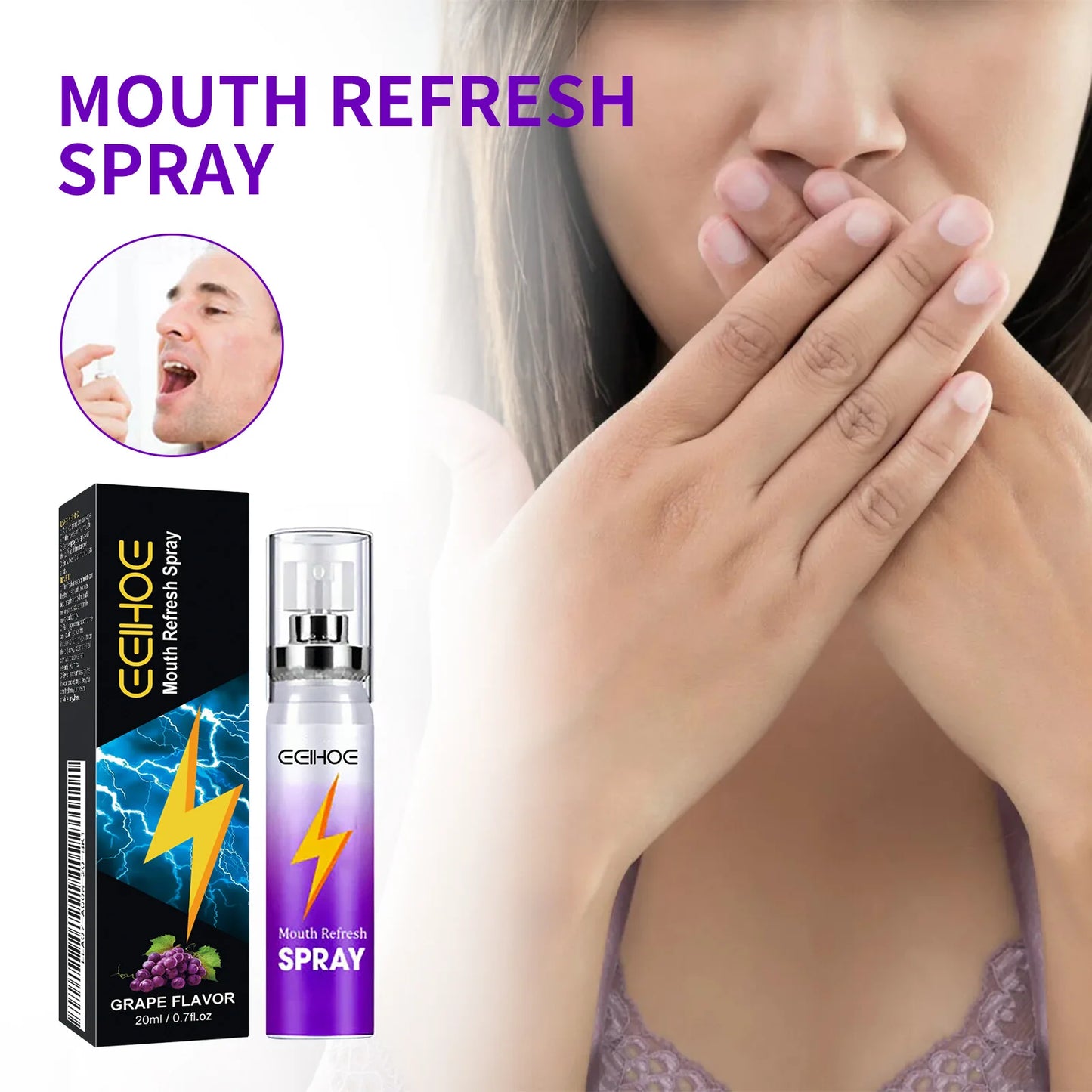 Mouth Freshener Spray Oral Spray Remove Bad Smoke Breath Long Lasting Sweet Fruity Grape Flavor Portable Kissing Cleaning Spray
