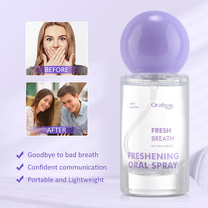 Mint Fresh Oral Spray Mouth Freshener 20ml Mild Long-Lasting Mist No Alcohol Travel-Sized Oral Care Breath Freshener for Adults