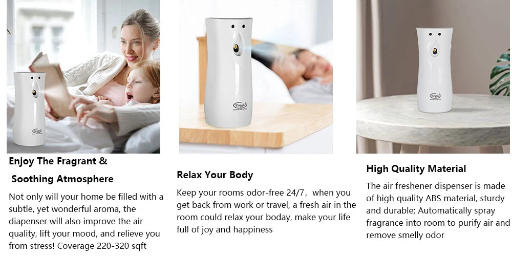 Air Freshener Spray Automatic Aerosol Dispenser Wall Mount/Free Standing Refillable Filling Fragrance for Home Room Office Hotel