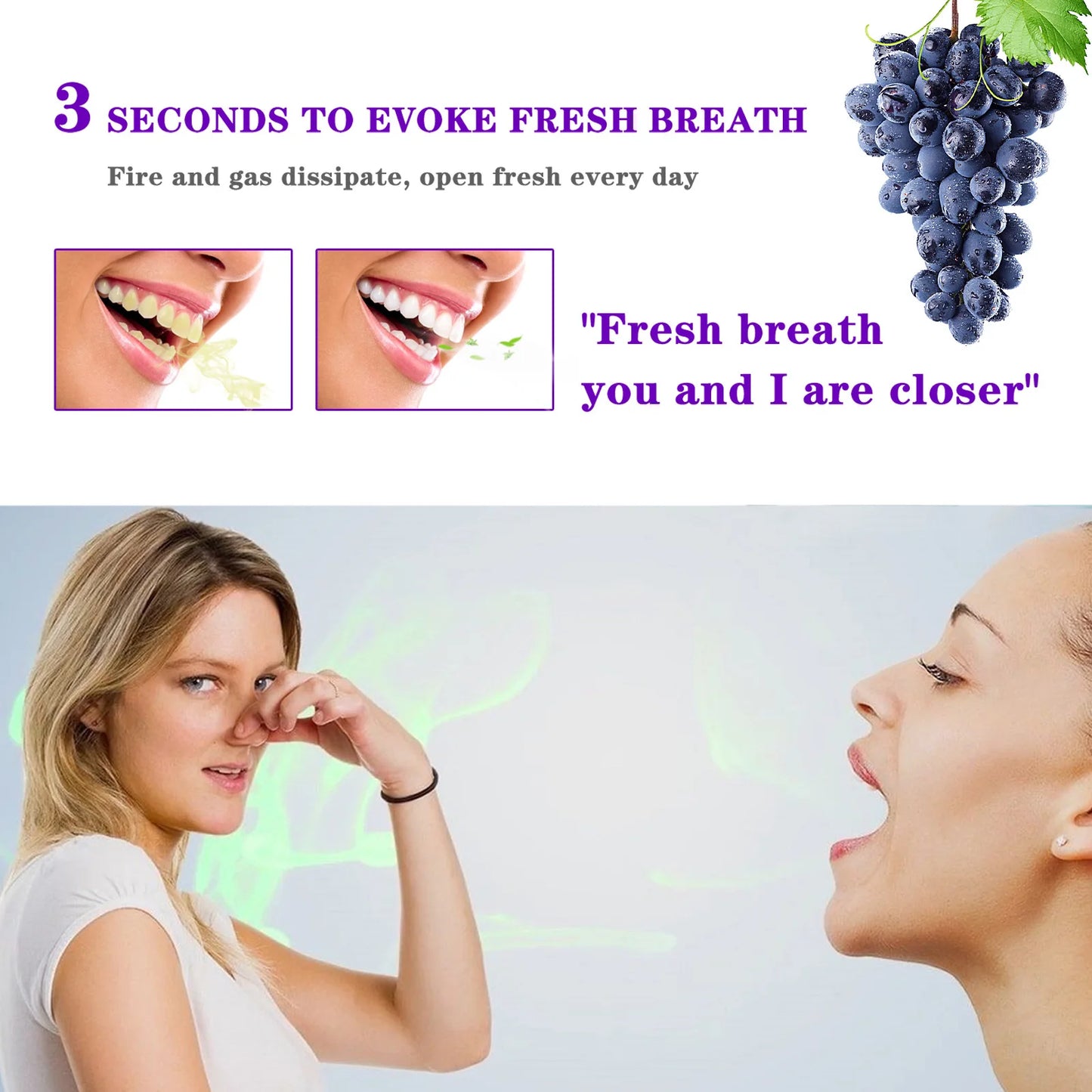 Mouth Freshener Spray Oral Spray Remove Bad Smoke Breath Long Lasting Sweet Fruity Grape Flavor Portable Kissing Cleaning Spray
