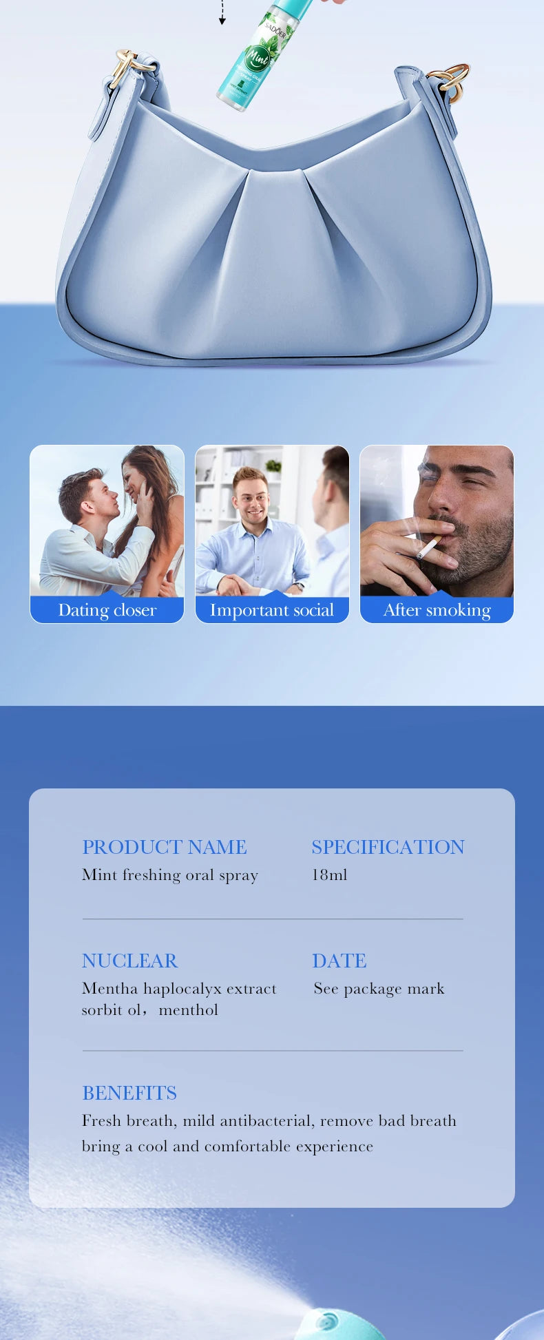 18ML Lemon Oral Fresh Mouth Spray Fresh Breath Eliminate Bad Breath Spray Deodorant Persistent Protable Fragrance No Alcohol