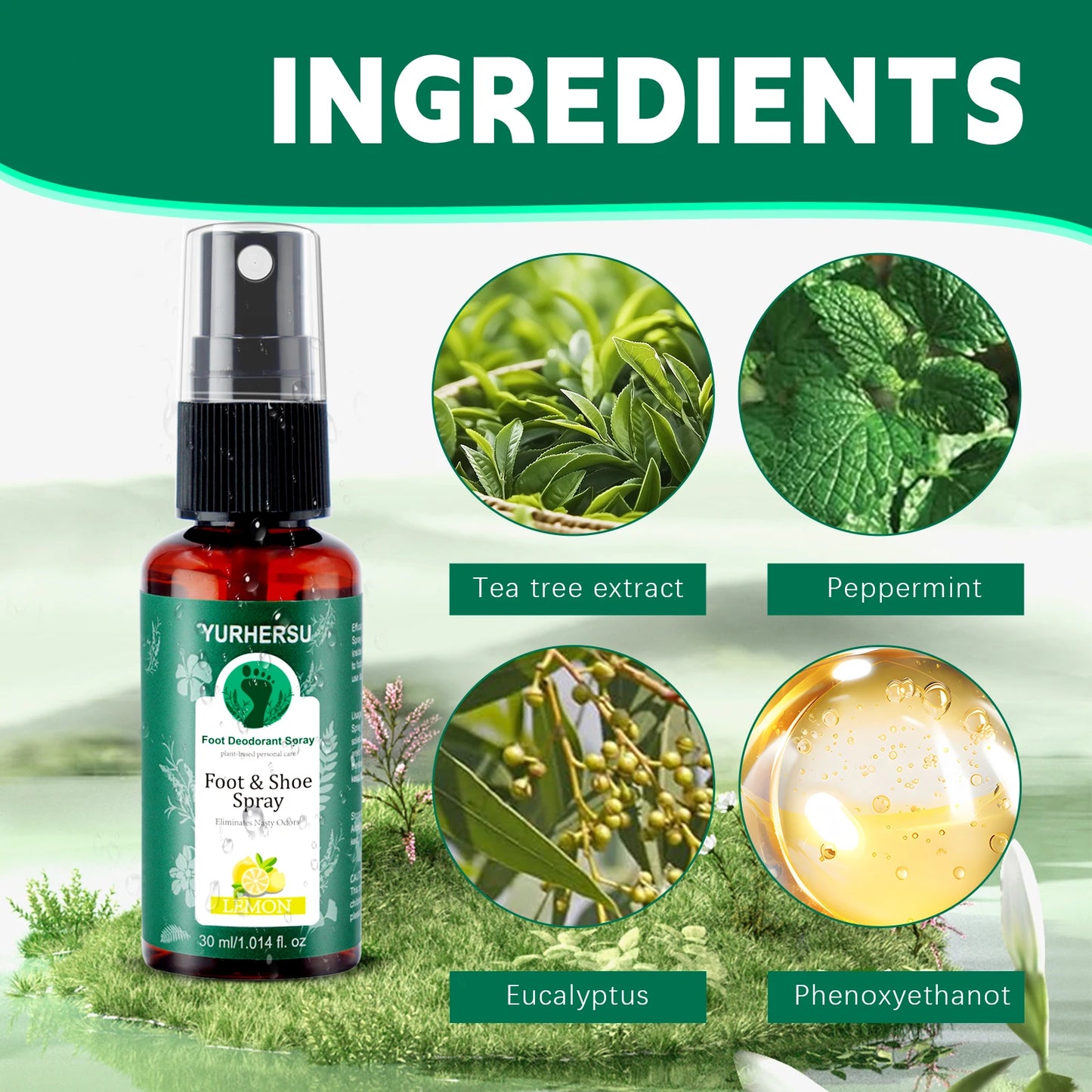 Lemon Fresh Foot Deodorant Spray - Kills Odor & Bacteria, Keeps Feet Dry, 24H Long Lasting, Natural Ingredients, for Men Women