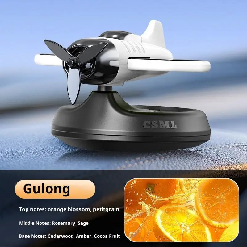 Air Freshening Diffuser with Rotating Aircraft Shape Design; Eco-friendly Solar Powered Operated for Vehicles