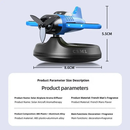 Air Freshening Diffuser with Rotating Aircraft Shape Design; Eco-friendly Solar Powered Operated for Vehicles