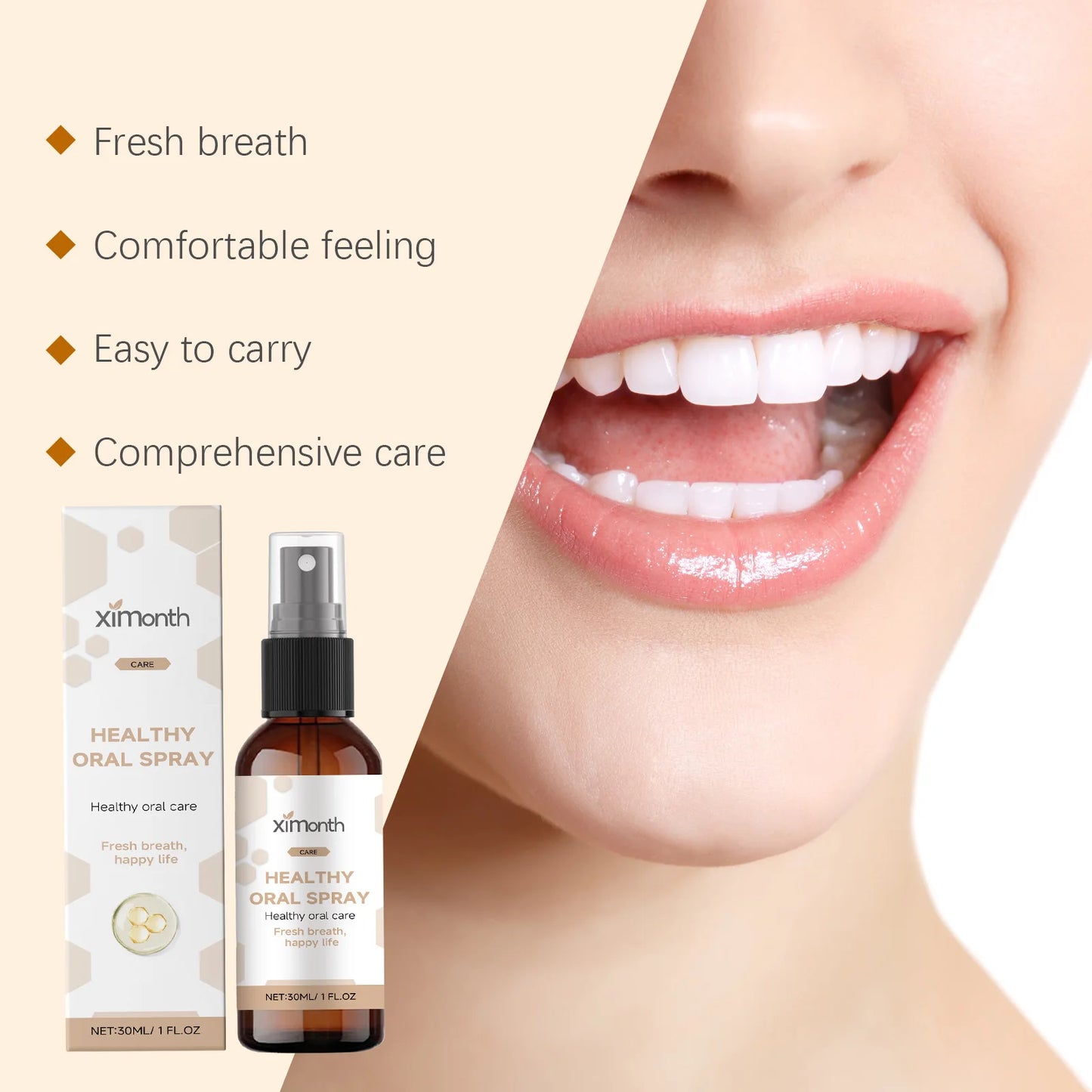 XIMONTH Healthy Oral Spray Propolis Freshen Breath Long-Lasting Protection Selected Ingredients Convenient To Use Small Portable