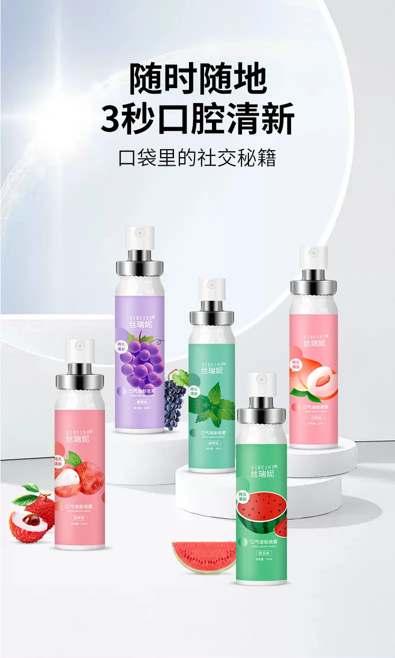 Oral Freshening Spray Natural Fruity Flavor Freshener Spray Oral Care Spray Portable Long-lasting Remove Oral Odor for Smoker