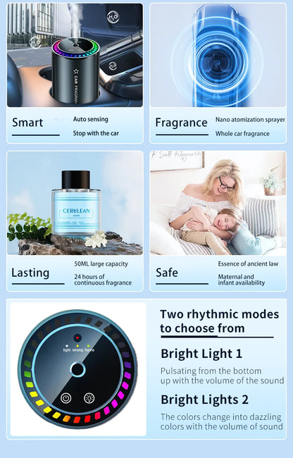 Car Air Freshener 3 in 1 Color Car Perfume Aroma Diffuser Automatic Spray Deodorization Aroma Diffuser Colorful Atmosphere Light