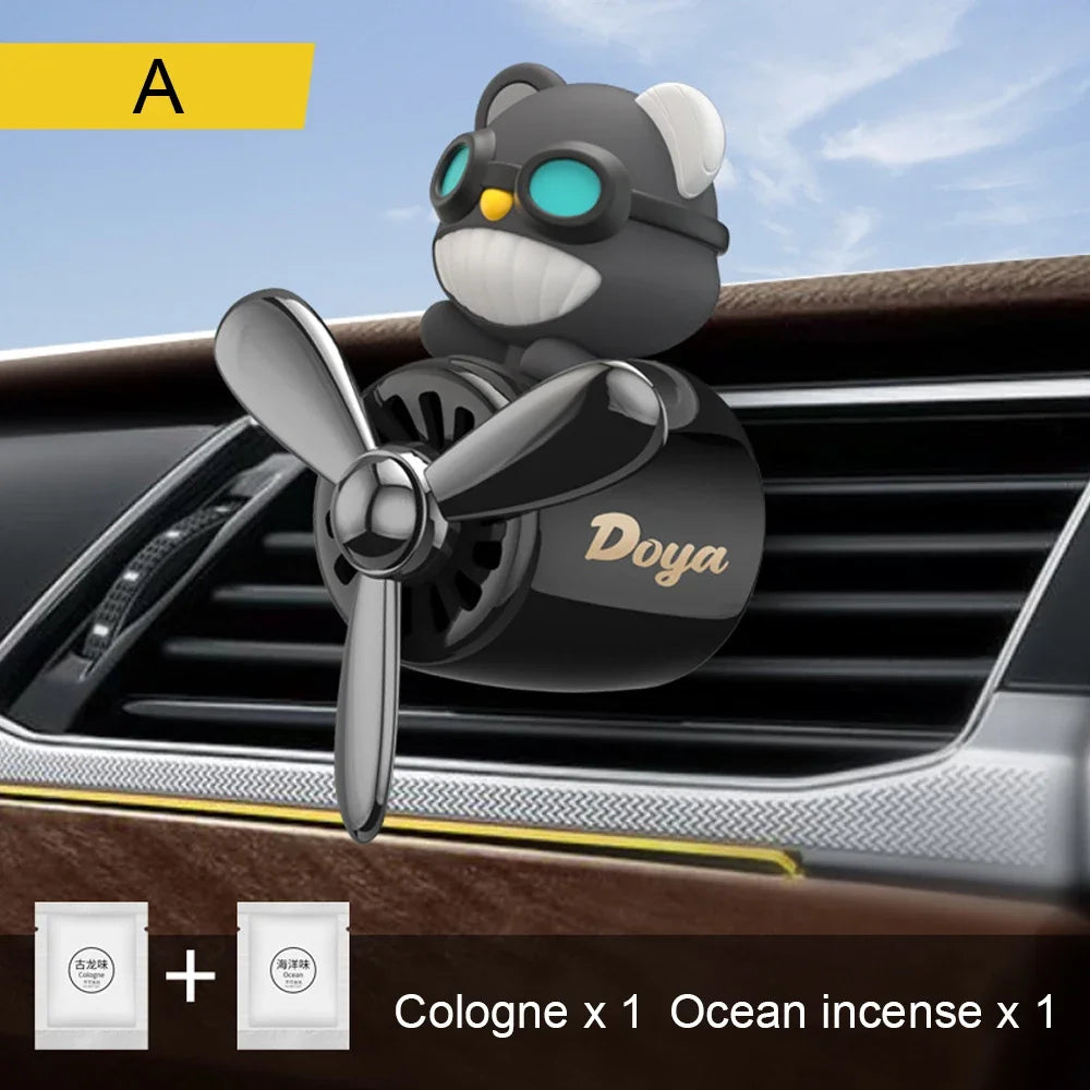 New Car Air Freshener Cute Cartoon Pilot Car Interior Perfume Diffuser Outlet Rotating Propeller Outlet Fragrance Car Perfume