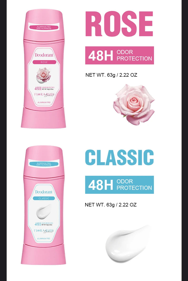 Women's Refreshing & Durable Solid Perfume, White Flowers and Rose Aroma,for All Day Underarm Sweat and Odor Protection 2.22OZ