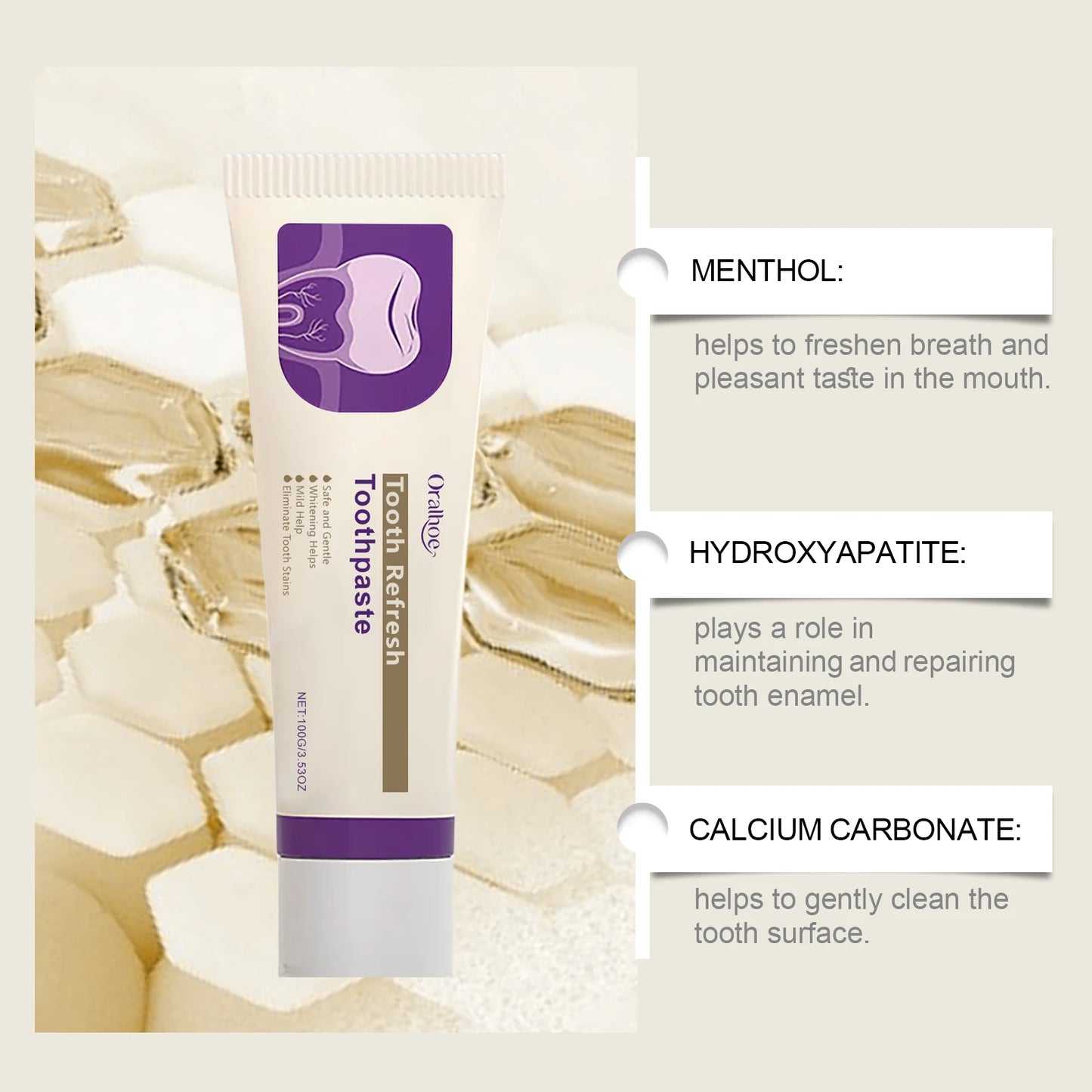 ORALHOE Tooth Stain Removal Toothpaste Refresh Breath Whiten Teeth Protect Gums Repair Enamel Maintain Healthy Boost Confidence