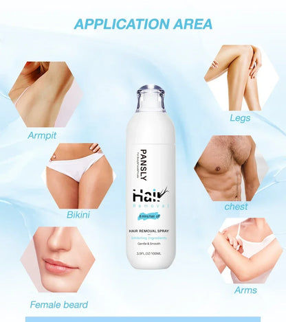 Hair Removal Spray Hair Growth Inhibitor Spray Painless Hair Reduction Permanently Inhibits Hair Growth Skin Silky Smooth 100ML
