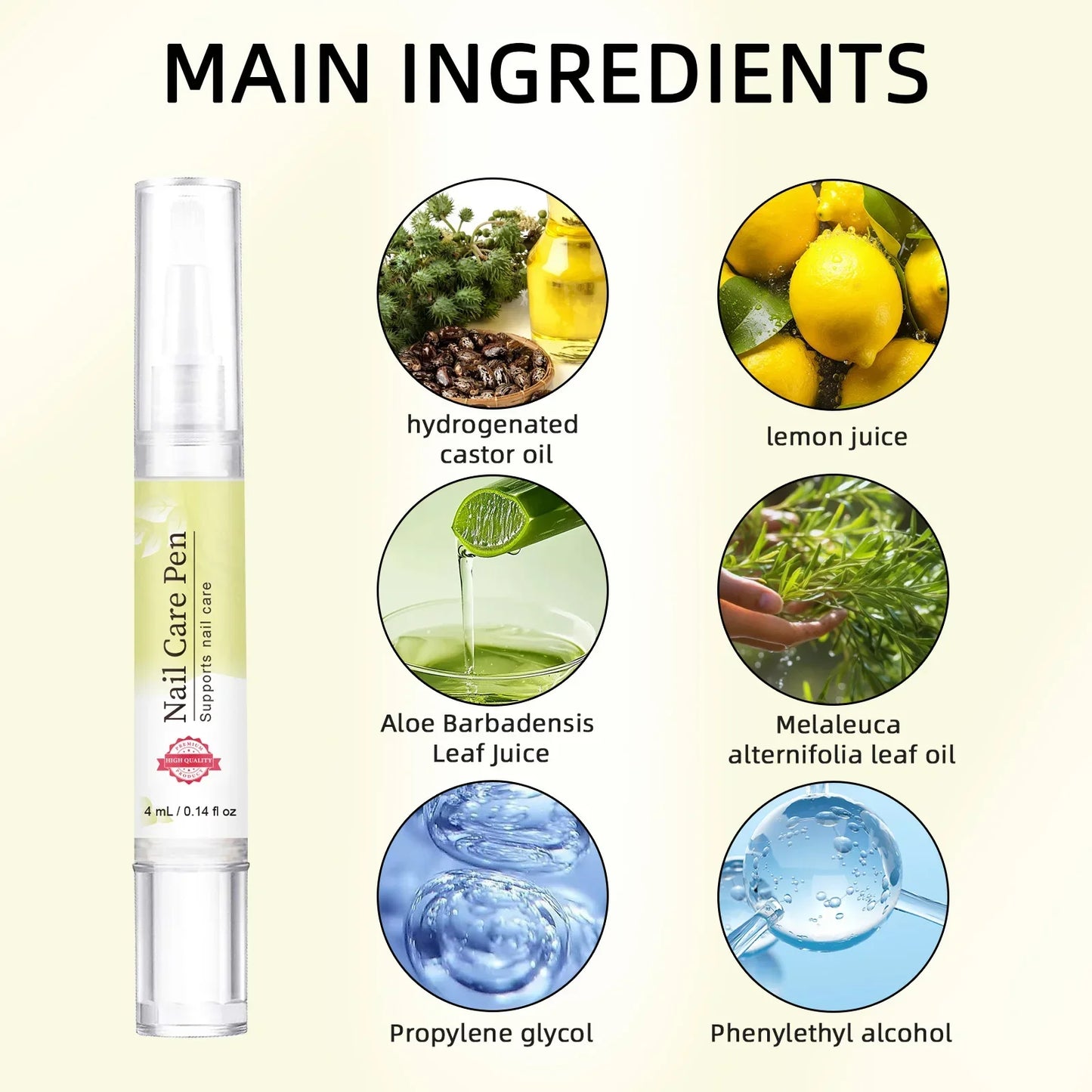 Nail Strengthening Pen 4ml - Lemon & tea tree oil blend minimizes yellow stains, fortifies weak nails & hydrates nail edges.