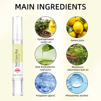 Nail Strengthening Pen 4ml - Lemon & tea tree oil blend minimizes yellow stains, fortifies weak nails & hydrates nail edges.